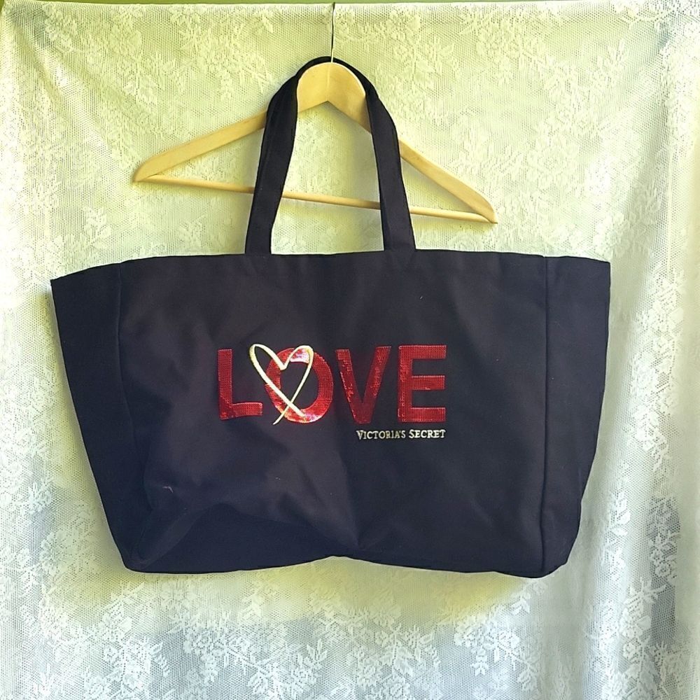 ‎Victoria Secret Black Tote with Love in Red Sequins, Large